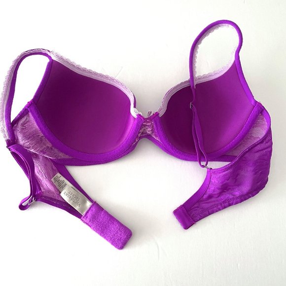 Retro Victoria's Secret Body by Victoria Demi Bra Rhinestone Pink Purple 34B - Picture 3 of 4